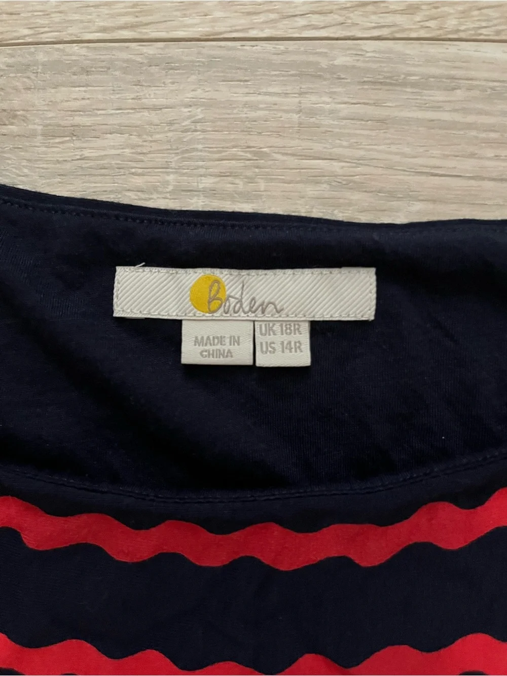 Boden Women’s Amelie Navy and Red Wavy-Stripe Midi Dress - Size 14 - Picture 3 of 7